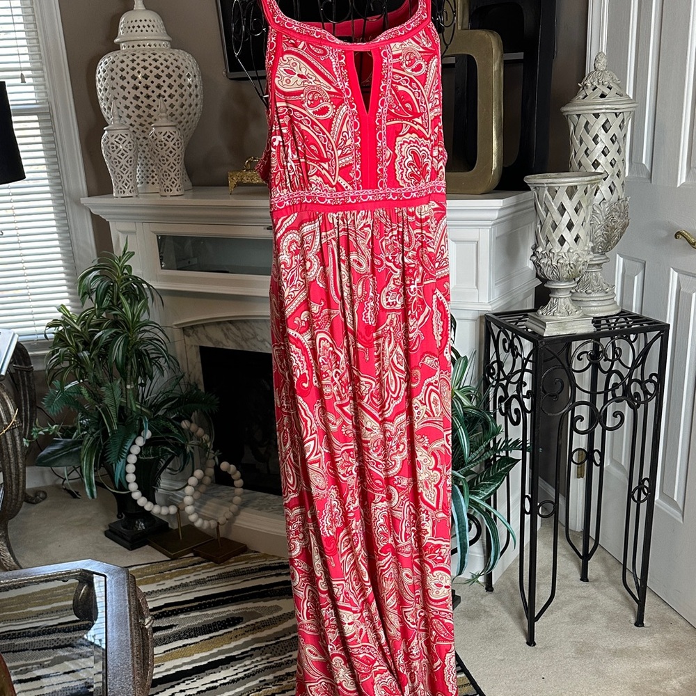 INC International Concepts Red Paisley Maxi Dress